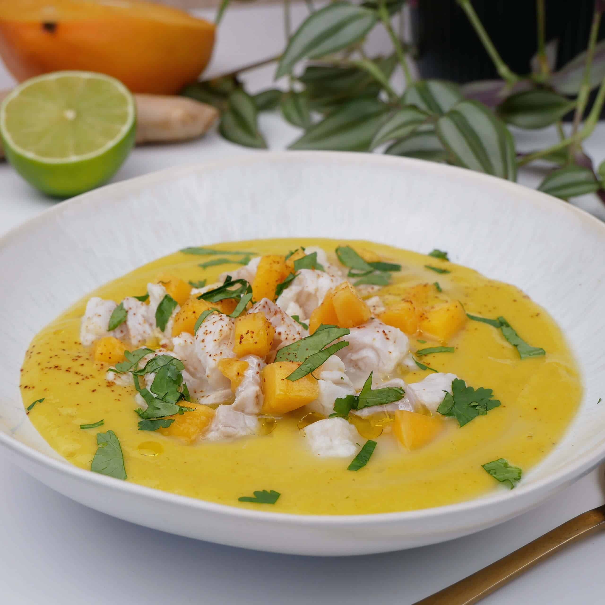 crudo de poisson et leche de tigre à la mangue