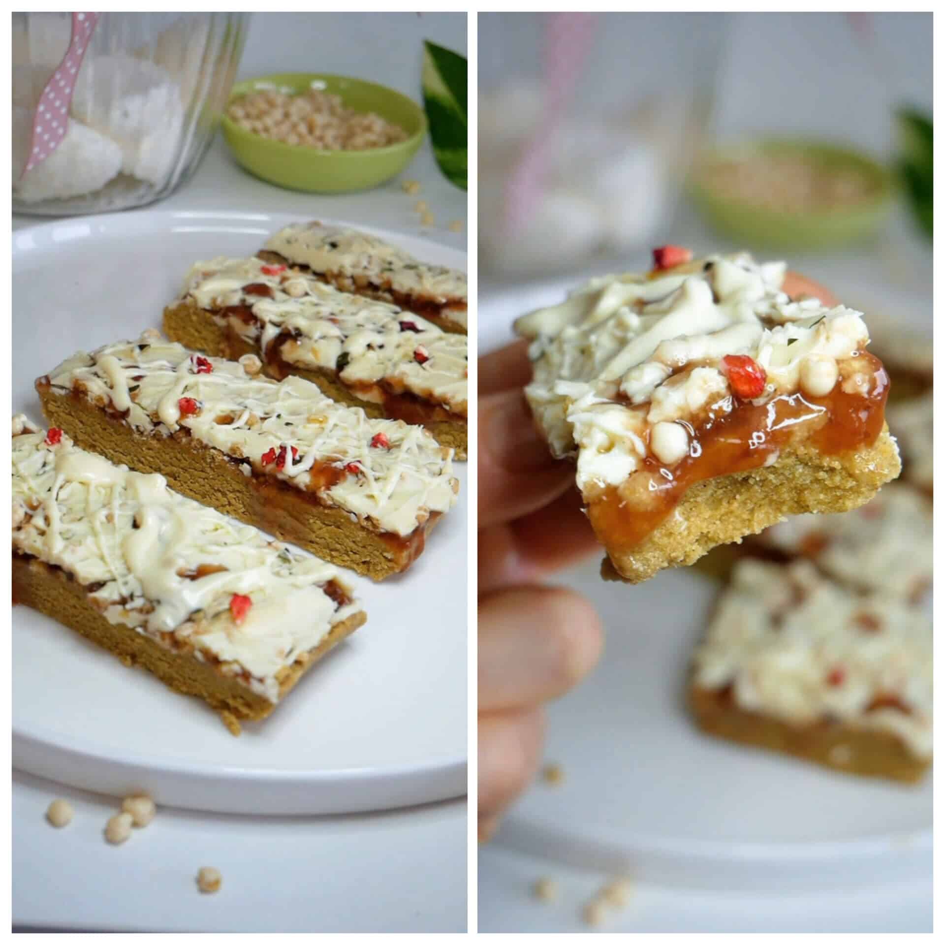 barres pistache fraise chocolat blanc IG bas - collation saine et gourmande